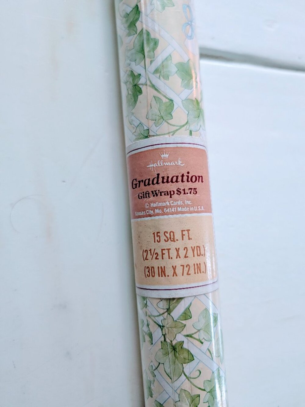 VTG NOS Hallmark Graduation Gift Wrap Roll 15 ft Diploma Yellow Wrapping Paper